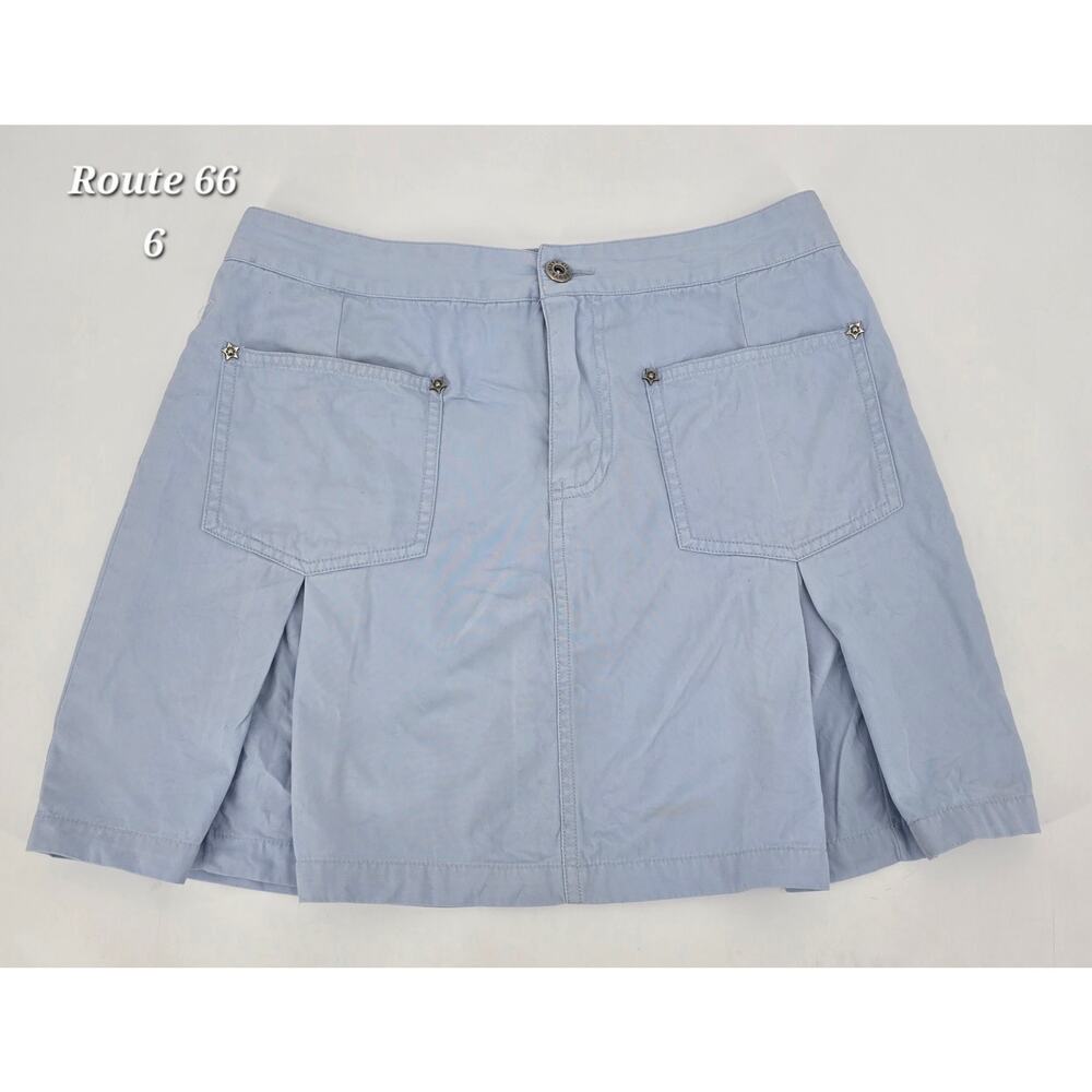 Vintage Y2K Route 66 Powder Blue Cotton Skort Size 6 Utility A-Line Mini Skirt